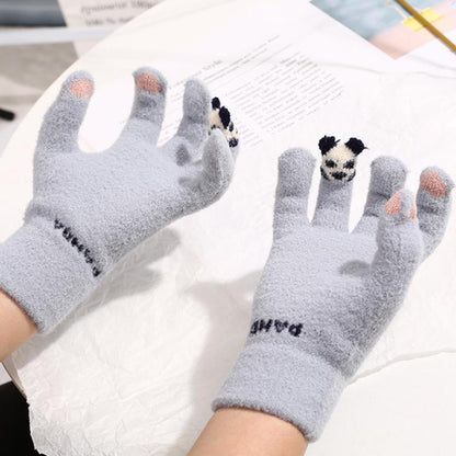Knitted Gloves Touchscreen Winter Cute Panda Warm Goves For Cycling Women