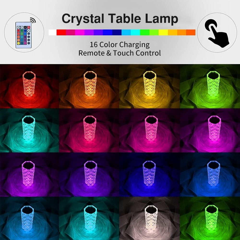 16 Colors LED Crystal Lamp Rose Light Touch Table Lamps Bedroom