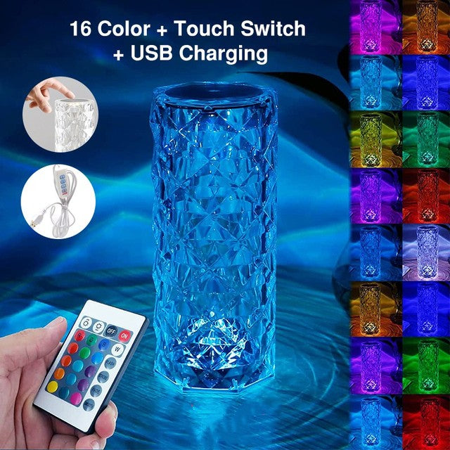 16 Colors LED Crystal Lamp Rose Light Touch Table Lamps Bedroom