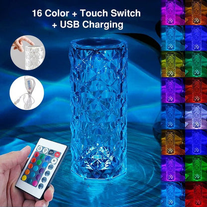 16 Colors LED Crystal Lamp Rose Light Touch Table Lamps Bedroom